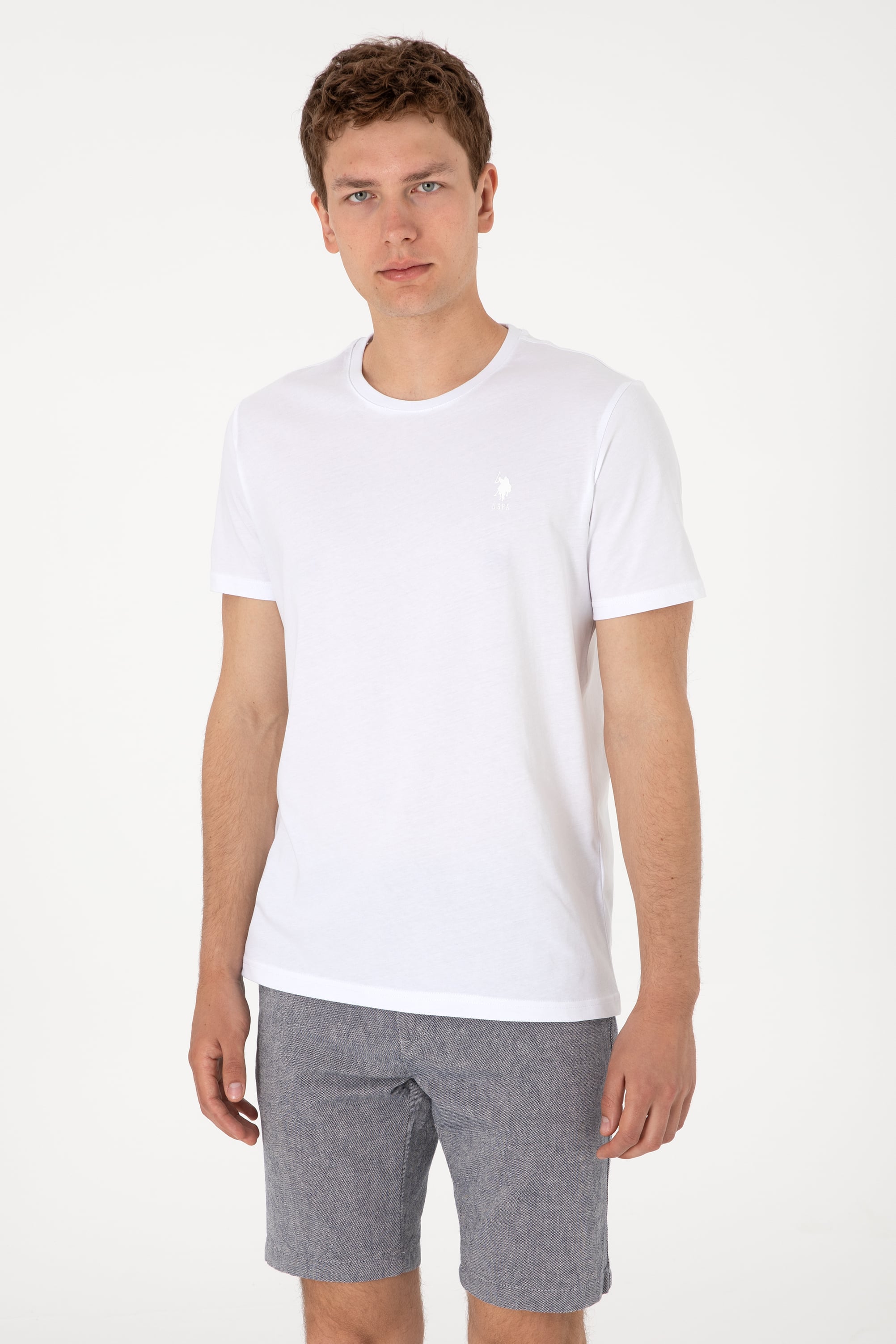 Erkek Regular Fit Bisiklet Yaka Beyaz Basic Tişört - Image 3