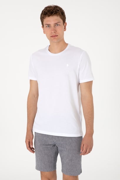Erkek Regular Fit Bisiklet Yaka Beyaz Basic Tişört