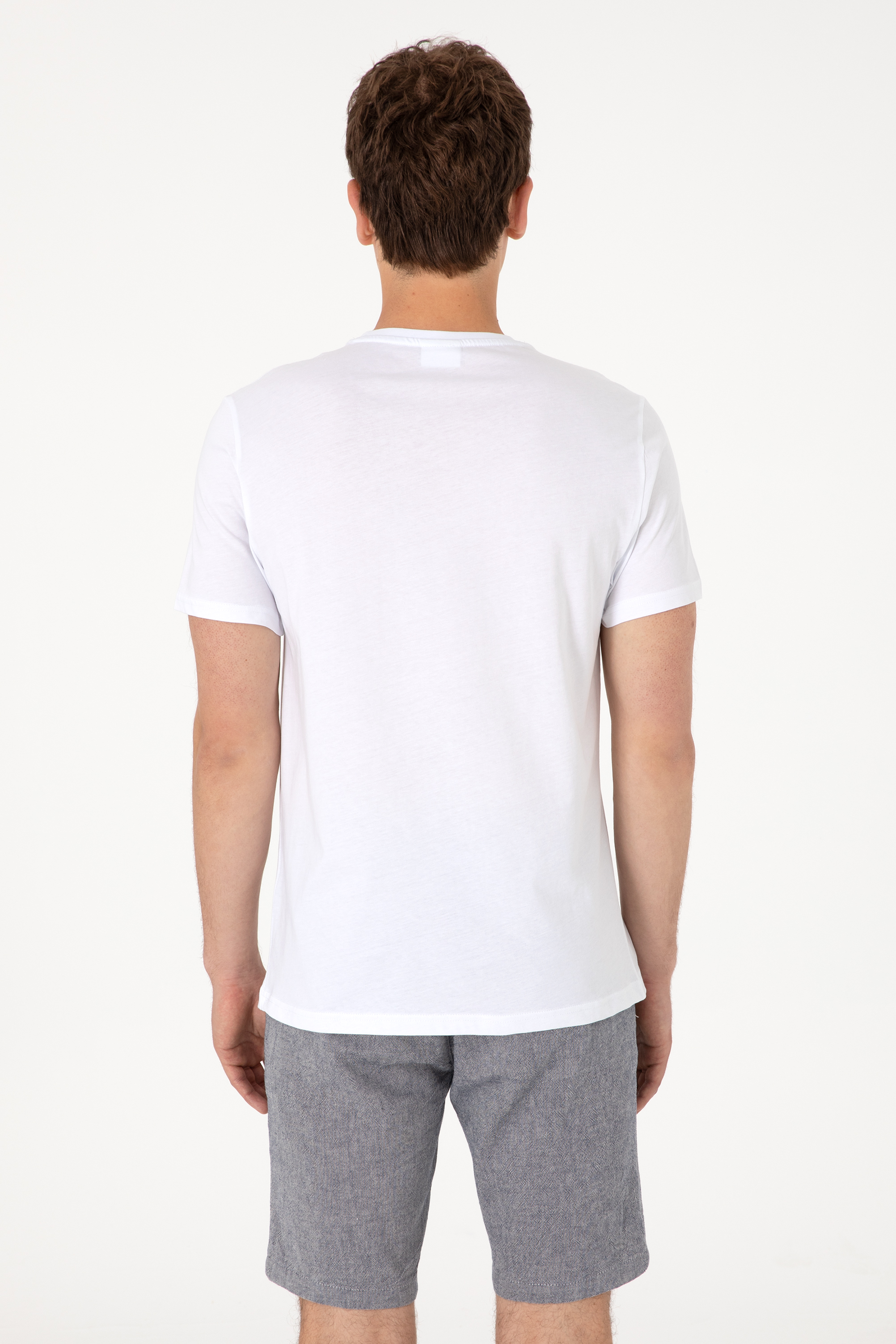 Erkek Regular Fit Bisiklet Yaka Beyaz Basic Tişört - Image 7