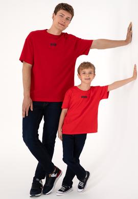 Erkek Oversize Fit Bisiklet Yaka Kırmızı Tişört - 50305923067