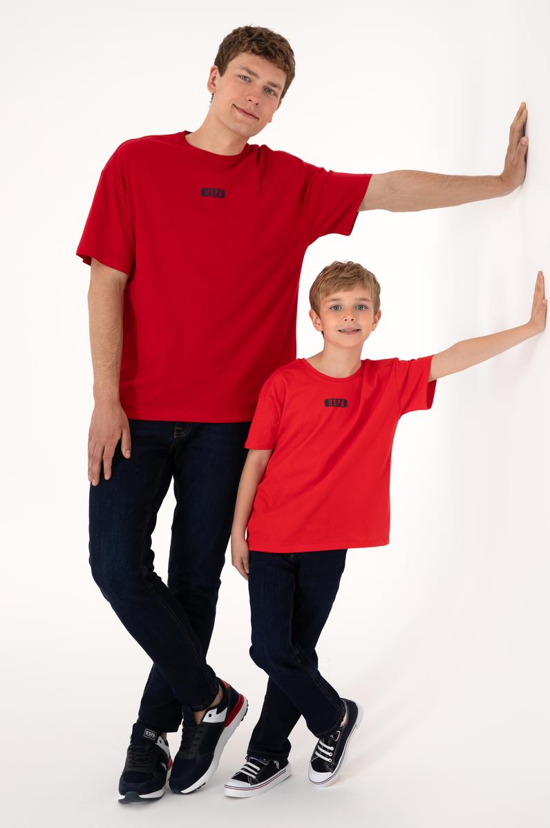 Erkek Oversize Fit Bisiklet Yaka Kırmızı Tişört