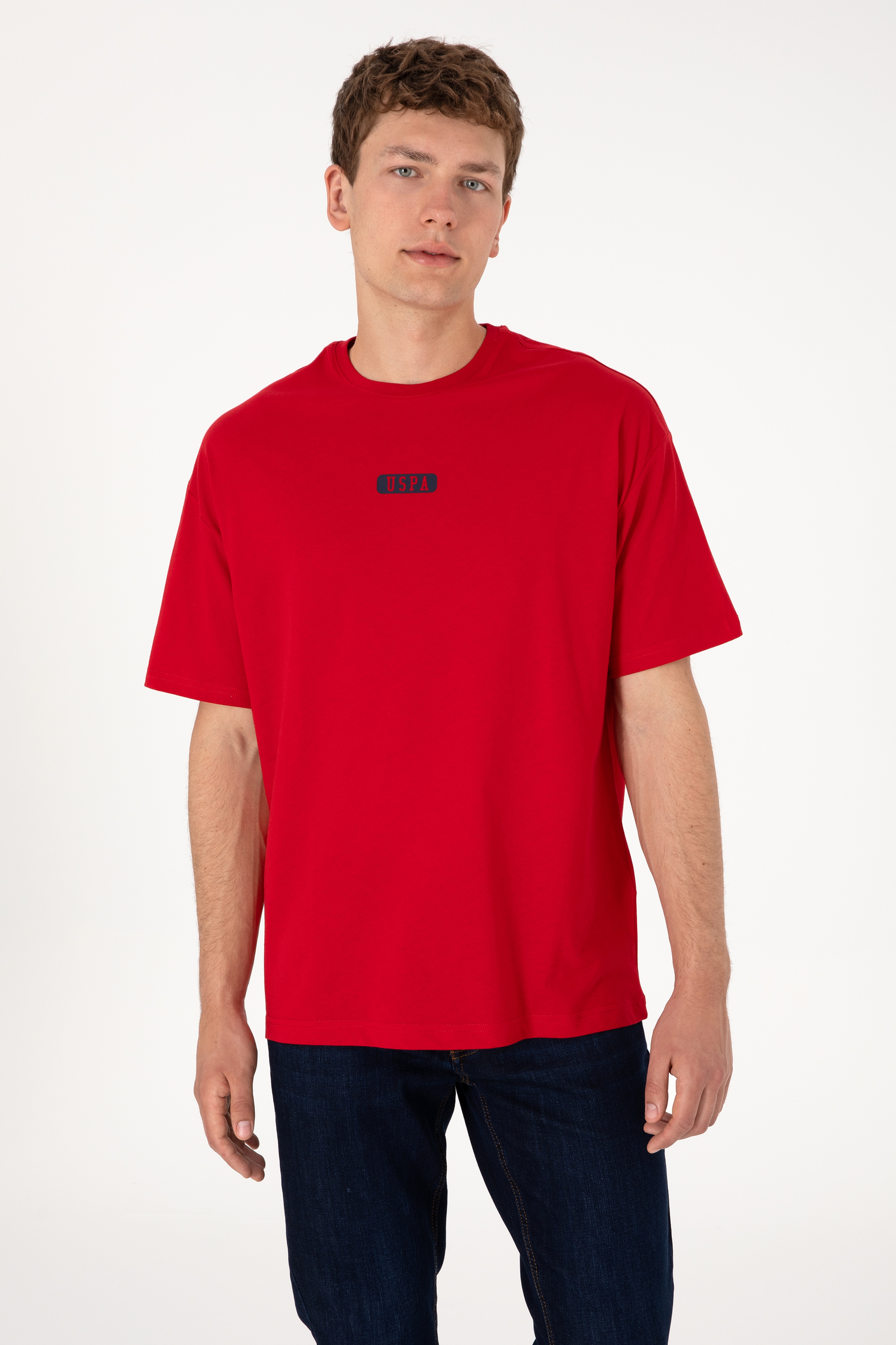 Erkek Oversize Fit Bisiklet Yaka Kırmızı Tişört - Image 3