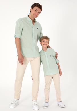 Erkek Su Yeşili Keten Görünümlü Basic Gömlek - 50306285104