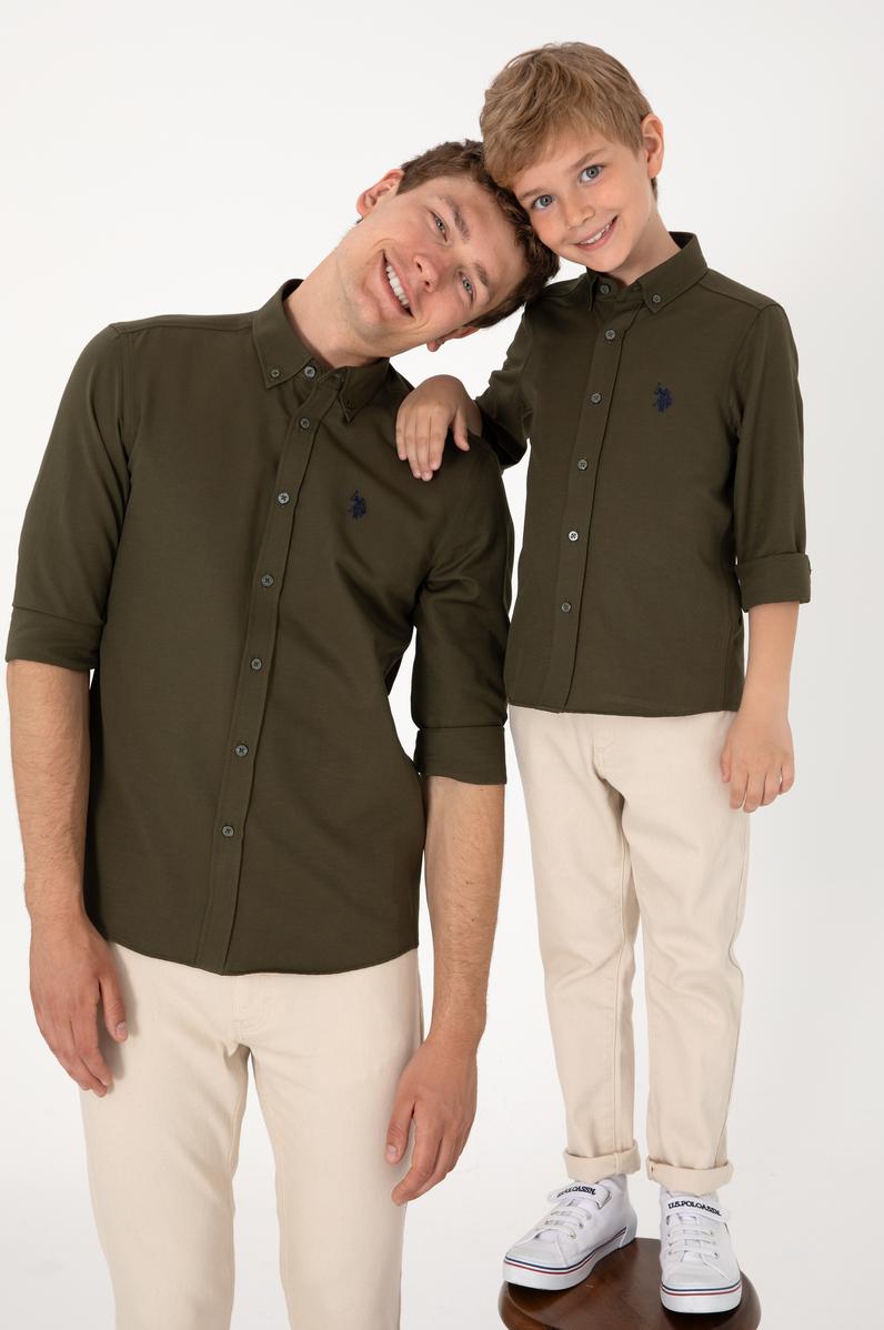 Erkek Çocuk Koyu Haki Uzun Kollu Basic Gömlek