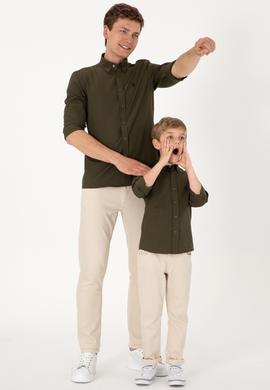Erkek Çocuk Koyu Haki Uzun Kollu Basic Gömlek - 50306584049