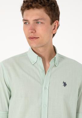 Erkek Su Yeşili Keten Görünümlü Basic Gömlek - 50306285104