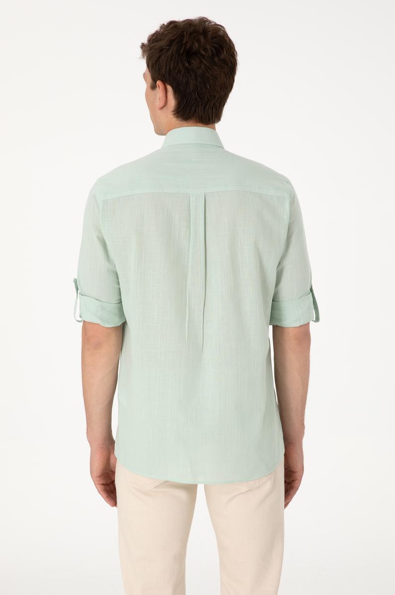 Erkek Su Yeşili Keten Görünümlü Basic Gömlek