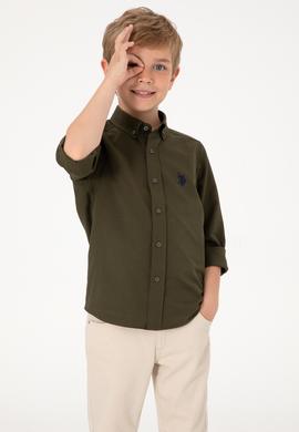 Erkek Çocuk Koyu Haki Uzun Kollu Basic Gömlek - 50306584049