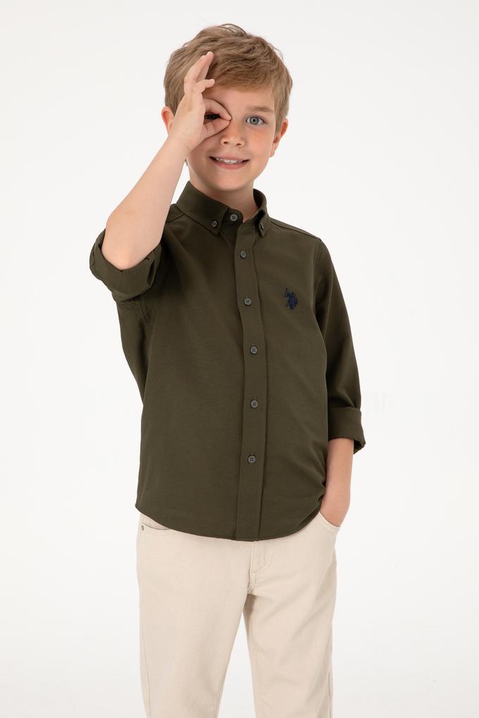 Erkek Çocuk Koyu Haki Uzun Kollu Basic Gömlek