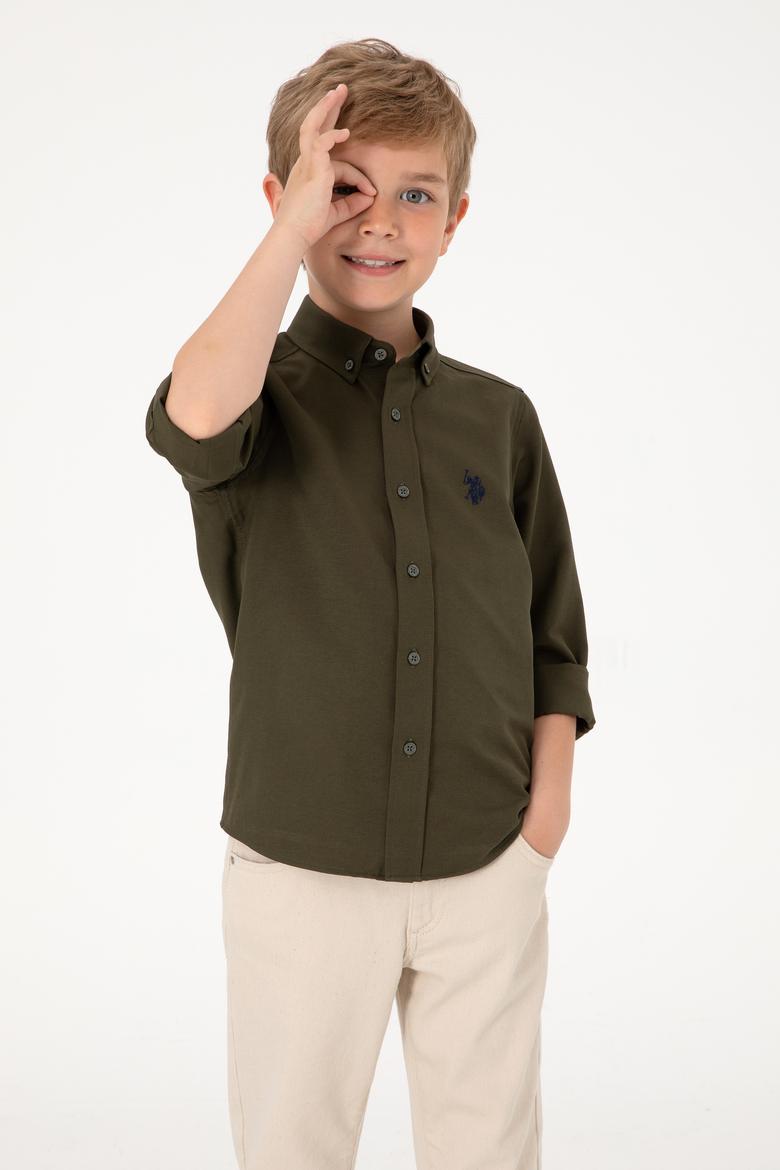 Erkek Çocuk Koyu Haki Uzun Kollu Basic Gömlek - 50306584049