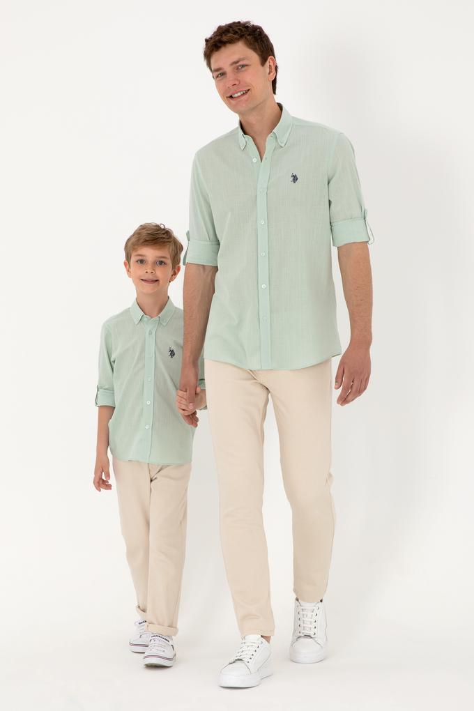 Erkek Su Yeşili Keten Görünümlü Basic Gömlek