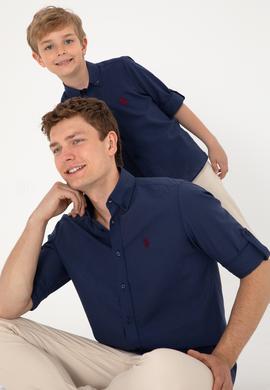 Erkek Lacivert Keten Görünümlü Basic Gömlek - 50306285014