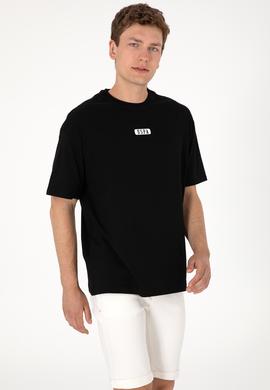 Erkek Oversize Fit Bisiklet Yaka Siyah Tişört - 50305923027