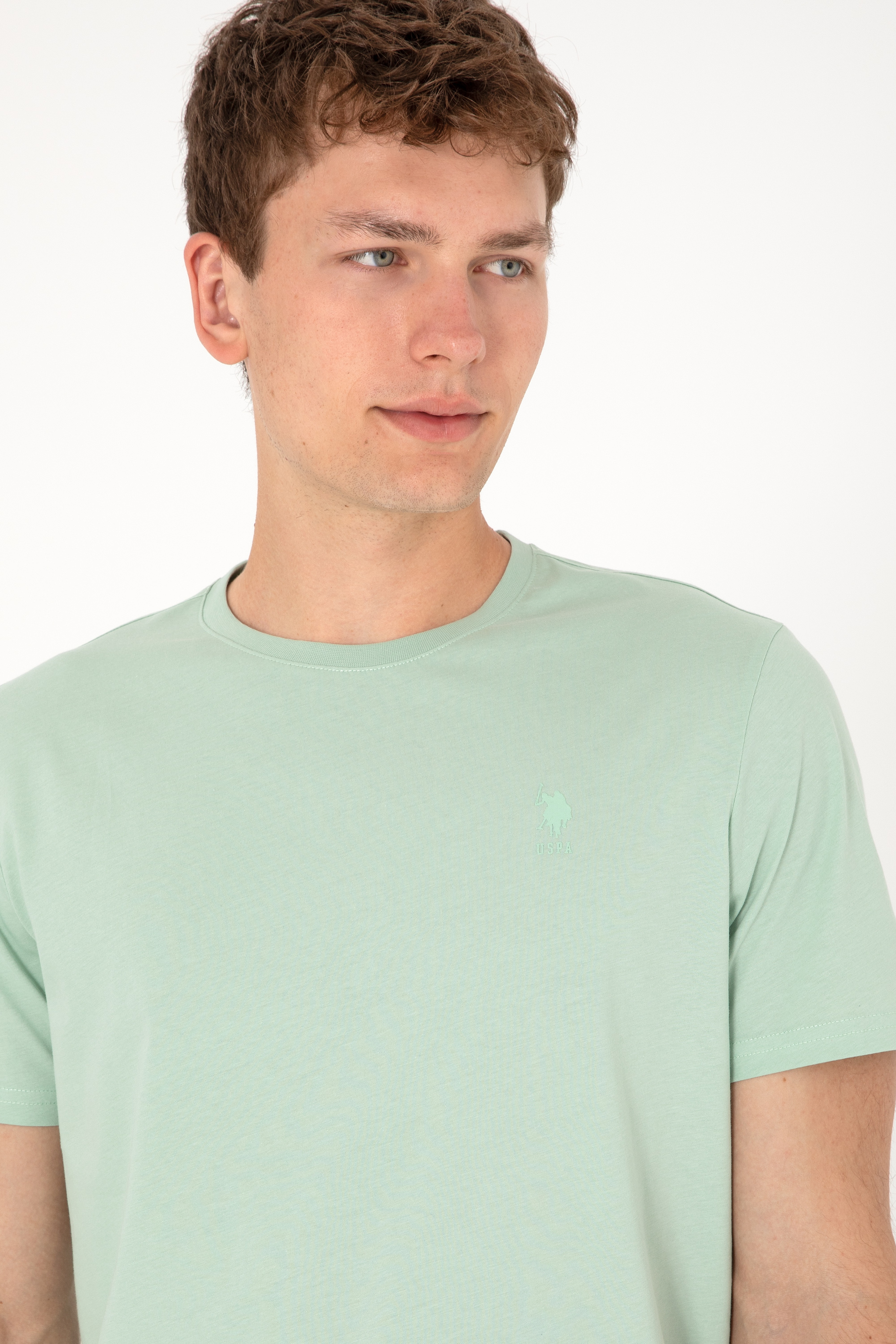 Erkek Regular Fit Bisiklet Yaka Su Yeşili Basic Tişört - Image 4