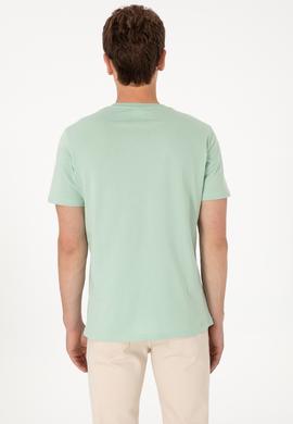 Erkek Regular Fit Bisiklet Yaka Su Yeşili Basic Tişört - 50305924039