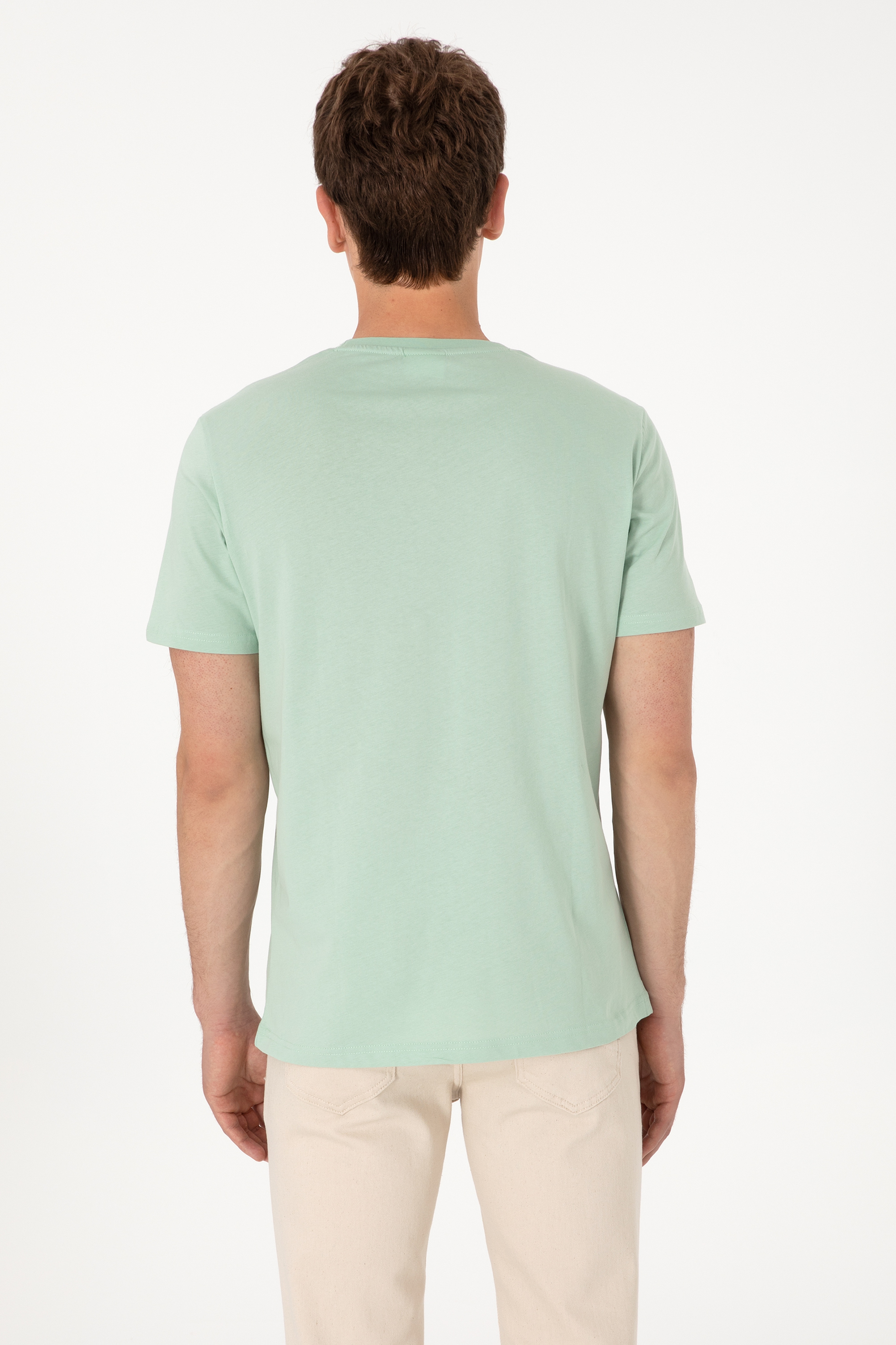 Erkek Regular Fit Bisiklet Yaka Su Yeşili Basic Tişört - Image 7