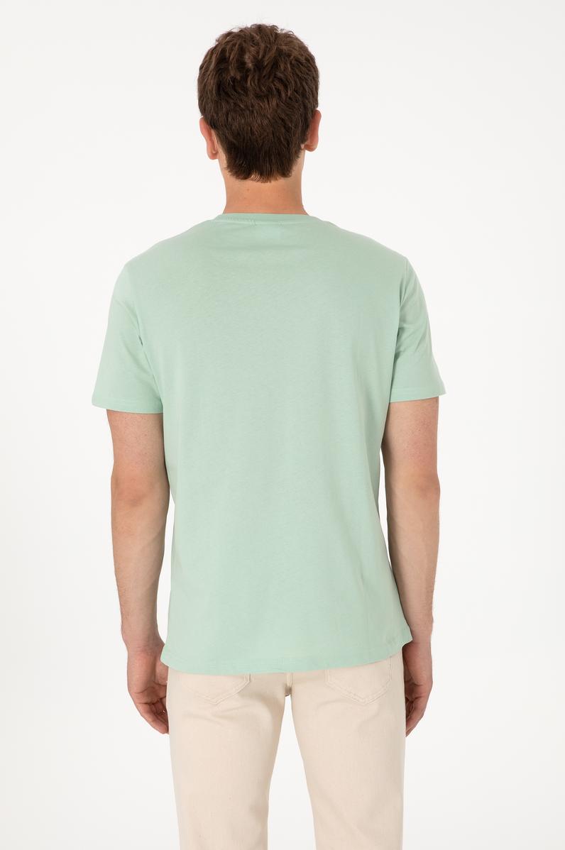 Erkek Regular Fit Bisiklet Yaka Su Yeşili Basic Tişört