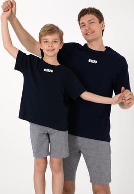 Erkek Oversize Fit Bisiklet Yaka Lacivert Tişört - 50305923007