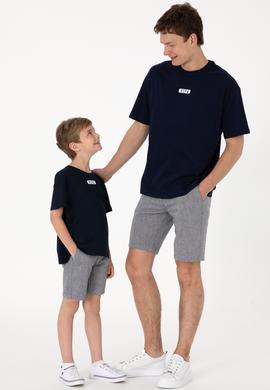 Erkek Oversize Fit Bisiklet Yaka Lacivert Tişört - 50305923007