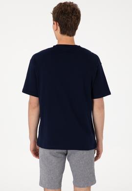 Erkek Oversize Fit Bisiklet Yaka Lacivert Tişört - 50305923007