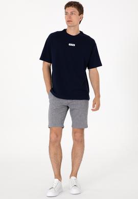 Erkek Oversize Fit Bisiklet Yaka Lacivert Tişört - 50305923007