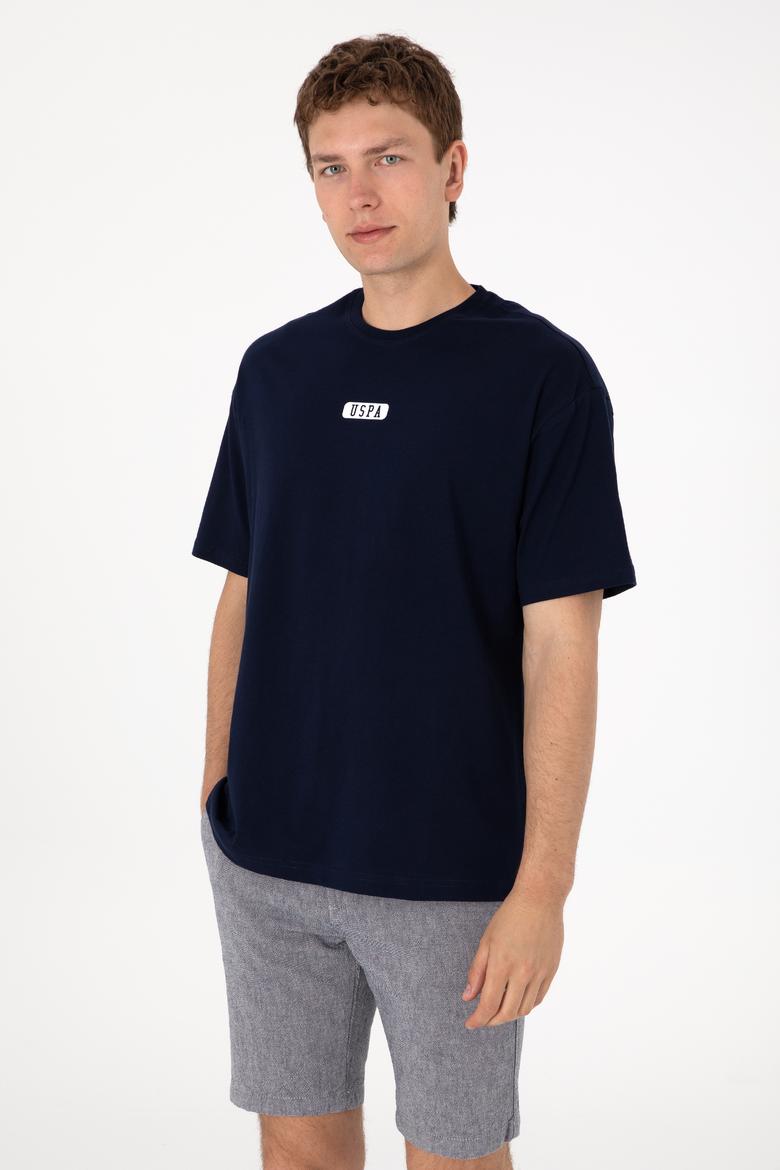 Erkek Oversize Fit Bisiklet Yaka Lacivert Tişört - 50305923007