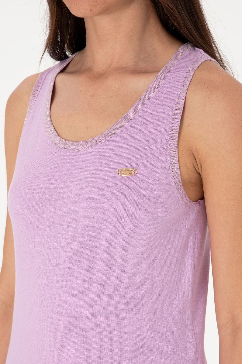 Kadın Lila Bisiklet Yaka Triko Tişört