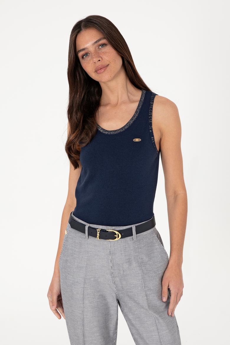 Kadın Lacivert Bisiklet Yaka Triko Tişört