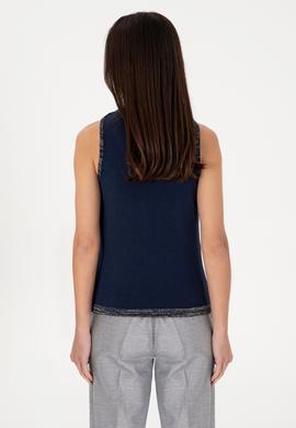 Kadın Lacivert Bisiklet Yaka Triko Tişört - 50306480011