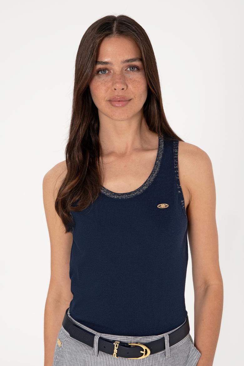 Kadın Lacivert Bisiklet Yaka Triko Tişört - 50306480011