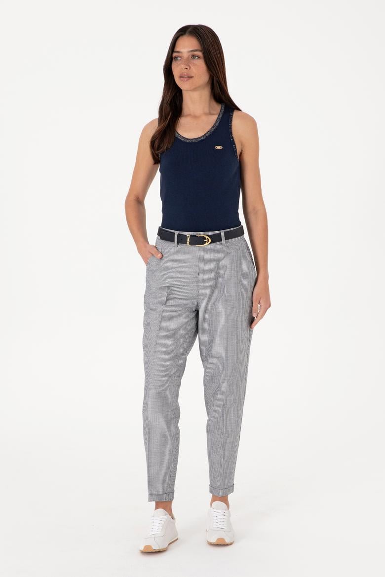 Kadın Lacivert Bisiklet Yaka Triko Tişört - 50306480011