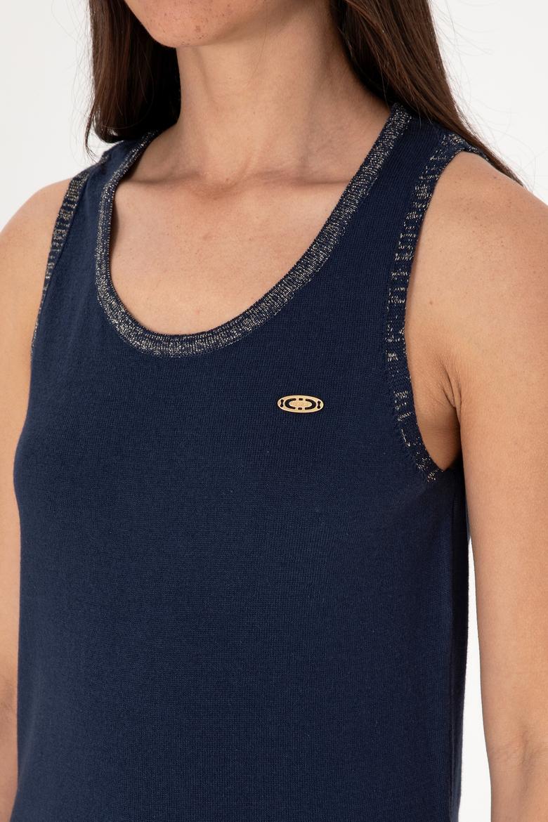 Kadın Lacivert Bisiklet Yaka Triko Tişört - 50306480011