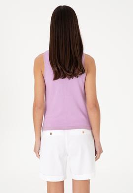 Kadın Lila Bisiklet Yaka Triko Tişört - 50306480005