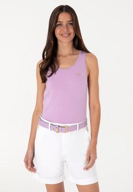 Kadın Lila Bisiklet Yaka Triko Tişört - 50306480005