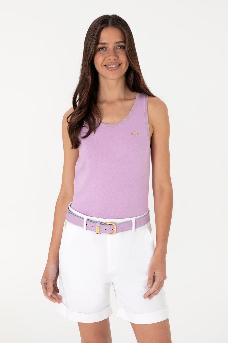 Kadın Lila Bisiklet Yaka Triko Tişört