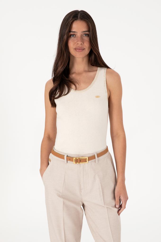 Kadın Krem Bisiklet Yaka Triko Tişört