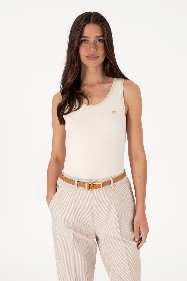 Kadın Krem Bisiklet Yaka Triko Tişört