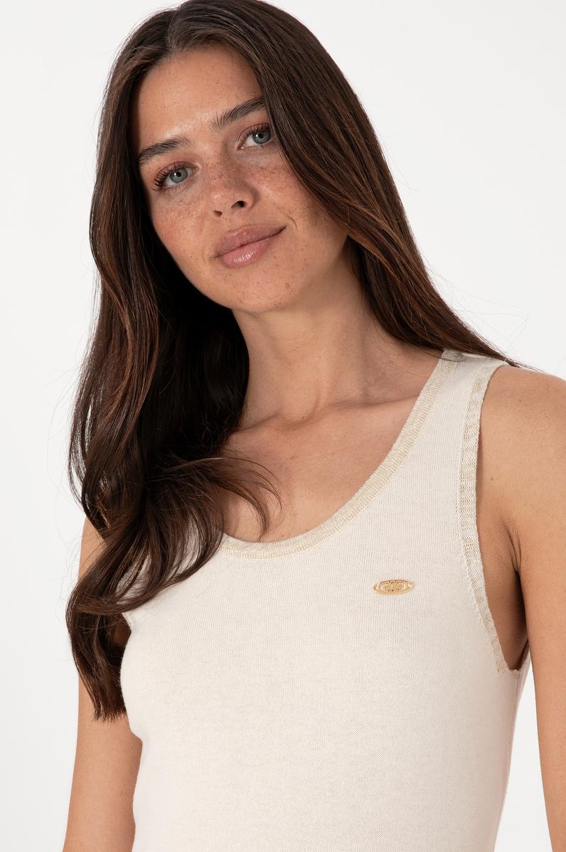 Kadın Krem Bisiklet Yaka Triko Tişört