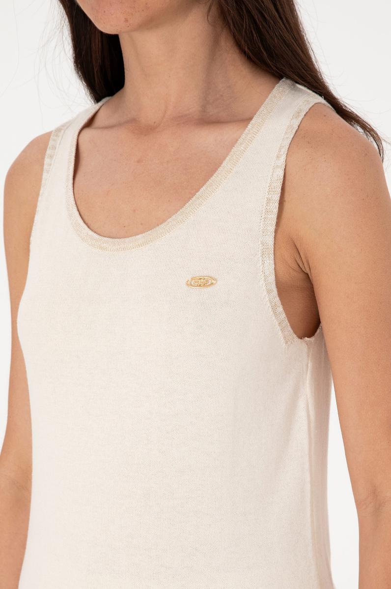 Kadın Krem Bisiklet Yaka Triko Tişört