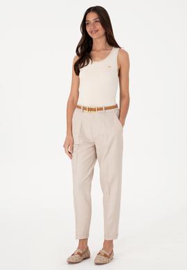 Kadın Krem Bisiklet Yaka Triko Tişört - 50306480019