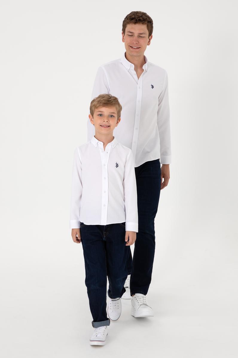 Erkek Çocuk Beyaz Uzun Kollu Basic Gömlek