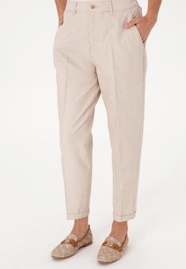 Kadın Kum Çizgili Keten Karışımlı Carrot Fit Kanvas Pantolon - 50309090012