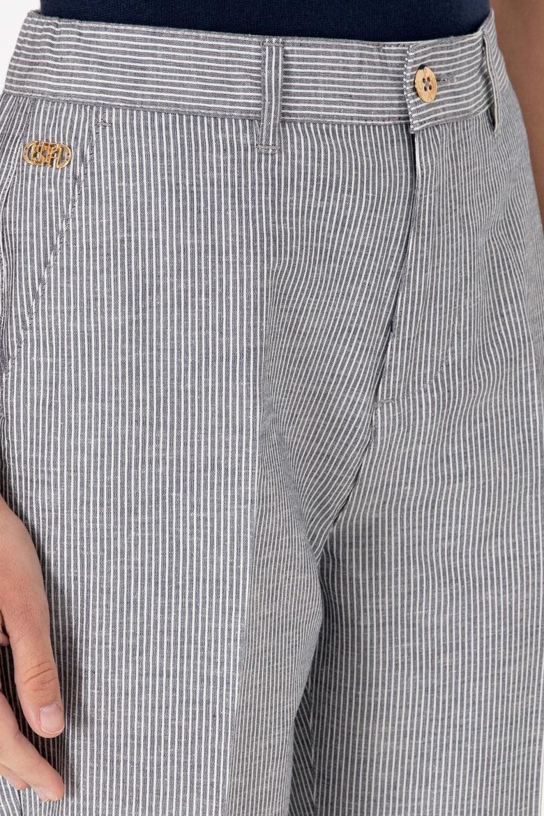 Kadın Lacivert Çizgili Keten Karışımlı Carrot Fit Kanvas Pantolon - 50309090007