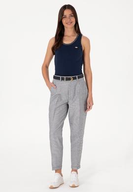 Kadın Lacivert Çizgili Keten Karışımlı Carrot Fit Kanvas Pantolon - 50309090007