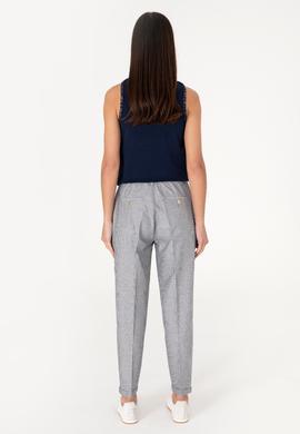 Kadın Lacivert Çizgili Keten Karışımlı Carrot Fit Kanvas Pantolon - 50309090007