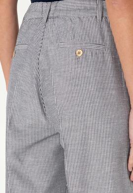 Kadın Lacivert Çizgili Keten Karışımlı Carrot Fit Kanvas Pantolon - 50309090007