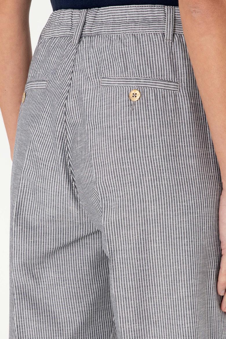 Kadın Lacivert Çizgili Keten Karışımlı Carrot Fit Kanvas Pantolon - 50309090007