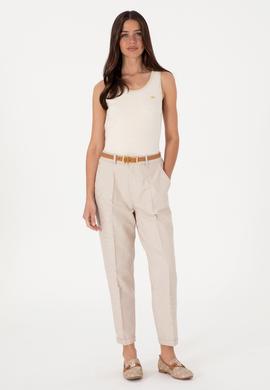 Kadın Kum Çizgili Keten Karışımlı Carrot Fit Kanvas Pantolon - 50309090012