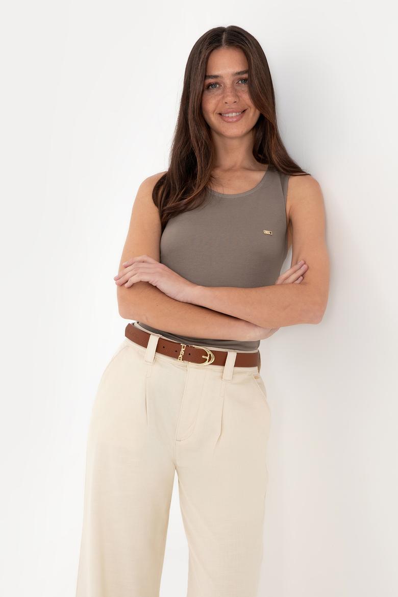 Kadın Vizon Kolsuz Bisiklet Yaka Tişört - 50305819053