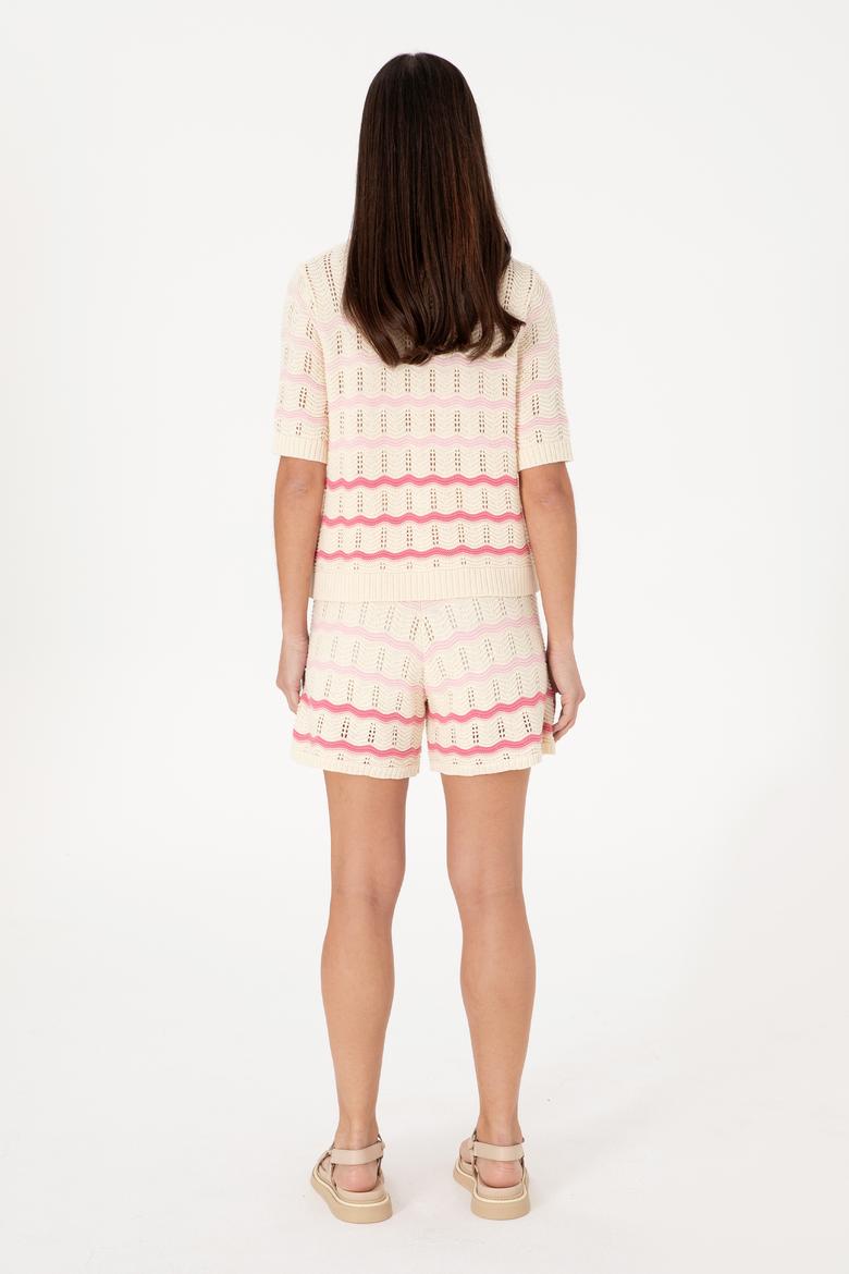 Kadın Krem Triko Şort - 50300925007